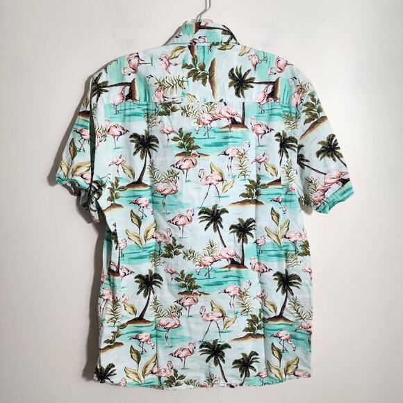 Oliver & Burke Palm tree and flamingo print button front Hawaiian shirt men sz M - Picture 3 of 11